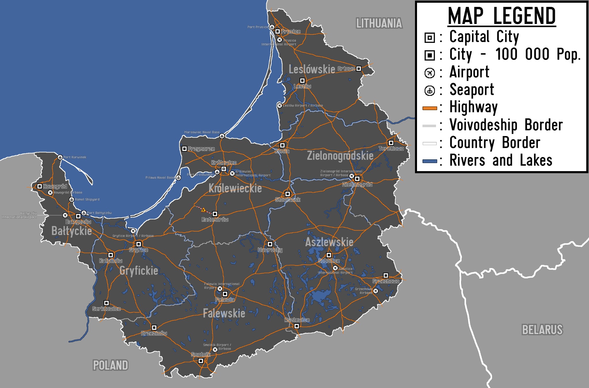 Detailed map of the seven voivodeships of Ashlinsk
